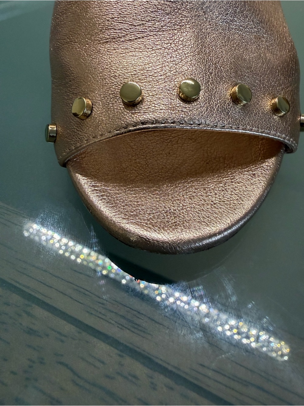 Jimmy Choo Rose Gold Studded Open-Toe Mules - Picture 6 of 13
